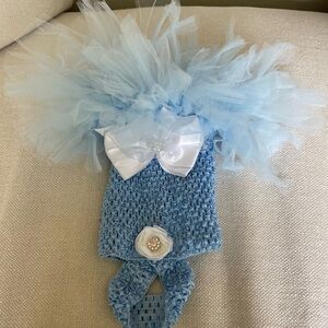 Blue Knitted Dog Dress with White Bow